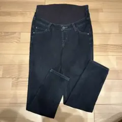 マタニティ ダークデニム ハイウエストパンツ M