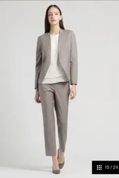 theory luxe グレー ノーカラー パンツスーツ