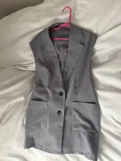 heatherグレー ノーカラー ジャケット ウエストドローストリングのサムネイル
