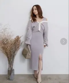 値下げ⭕️LIP SERVICE薄紫 長袖ニット スリットワンピース セットアップ