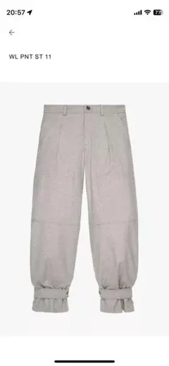 新品ZARAグレー ワイドパンツ ウール混紡 裾ボタン付き