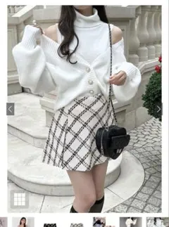 グレイル　ダイヤチェック柄ツイードフレアミニスカート　mei37 Mサイズ