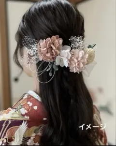 卒業式　成人式　髪飾り　ピンクホワイト　ハーフアップ　在庫限りサービス品