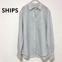 シップス ストライプ ボタンアップ 長袖シャツ コットンリネン