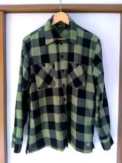ブルコ サイズM 長袖ネルシャツ 黒緑バファローチェック