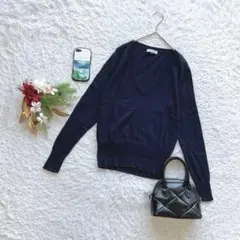 ロペピクニック ニット セーター 長袖 Vネック 38 M 紺 綿100 着回し