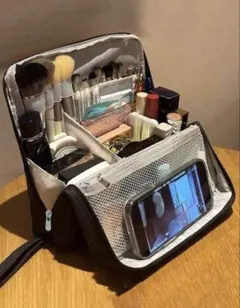 メイクポーチ　黒　ブラック　コスメポーチ　旅行用　スタンド付き　収納