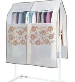 ハンガーラックカバー　90×110 リーフフラワーベージュ　衣類を守る不織布