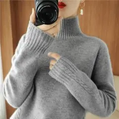 匿名配送 ニット セーター ハーフハイカラー グレー ネック Mサイズ