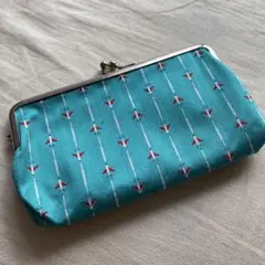 がま口 ぽっちり　飛行機　ターコイズ
