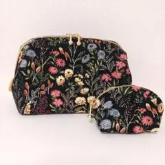 ワイヤーポーチセット(ボタニカル)ブラック