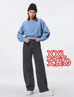 GU★バレルレッグジーンズA+EC【丈長め81.0cm】ダークグレー