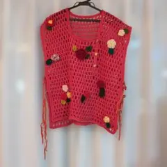 赤ベスト★花モチーフ★