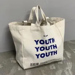 《新品》YOUTH ロゴトートバッグ 大容量 きなり キャンバストート 白 英語