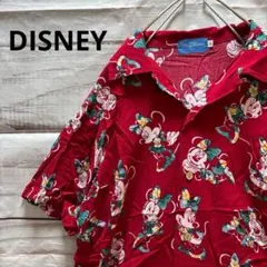 DISNEY ミニープリントアロハシャツ 総柄 オープンカラーシャツ 開襟