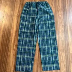 ハンドメイド　着物リメイク　パンツ　チェック　紬　一点もの