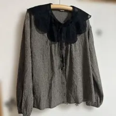 sm2 メッシュ刺繍襟取り外しブラウス　チャコール　サマンサモスモス