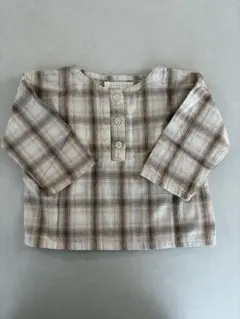 【monbebe】チェック柄 長袖シャツ S 80