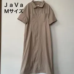 ＪａＶａコットンライクハーフジップ 半袖 ロングワンピース ベージュＭサイズのサムネイル