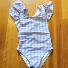 フリル付きベビー水着 ラベンダーチェック 90サイズ