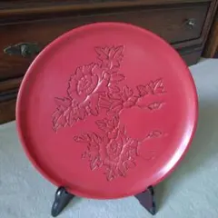 村上堆朱 花彫刻の漆器盆 大皿
