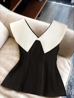 ノースリーブトップス 黒と白 大きな襟 4XL
