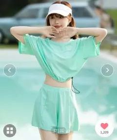 水着 半袖クロップドアレンジ可能ラッシュガード+ショートパンツ　上下2点セット