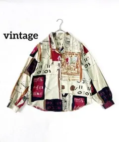 90's ヴィンテージ シャツ アート柄 金ボタン 個性派古着 日本製 美品