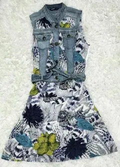 デシグナル　レディースデニム×ボタニック柄ワンピース 38