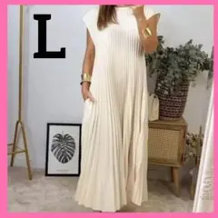 レディース ロングワンピース 白 ノースリーブ ポリエステル Lサイズ