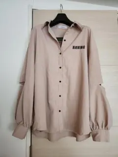 ベージュ バルーンスリーブ ボタンアップシャツ Mサイズ