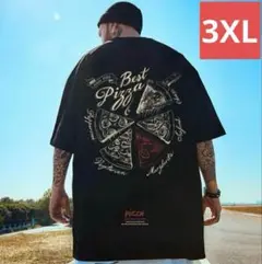 メンズpizzaTシャツ半袖トップス（ブラック3XLサイズ春夏秋プリント037