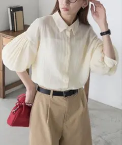 BONLECILLクリーム色 バルーンスリーブ シャツ