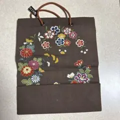 花柄模様和紙和装用バッグ ブラウン