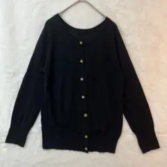 ラトータリテ　ウール　ボタン付き長袖カーディガン　黒　薄手　ニット