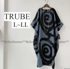 新品【TRUBE】L～LL 重ね着　ゆったりコクーンチュニックワンピースブルー