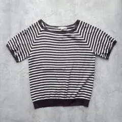 【HUMAN WOMAN】ブラウン×ホワイト ボーダーカットソー半袖のサムネイル