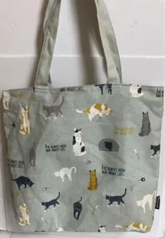 cats キャット　猫 ねこ　コットン　トートバッグ　ショルダー　グリーン系