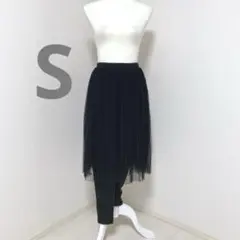 GU チュールスカート レイヤードパンツ 黒 S シアー 上品 大人カジュアル