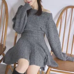 nice claup オフショルプリーツニットワンピース グレー　M
