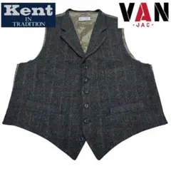 90s■Kent VAN JAC■襟付き オッドベスト ジレ 格子柄 チェック