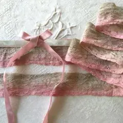 【2種 計5.5m】　経年染フランスヴィンテージレースと経年染片面サテンリボン