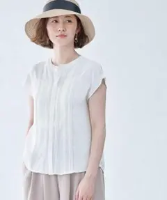 ロペピクニック ピンタック＆レースフレンチスリーブブラウス オフホワイト