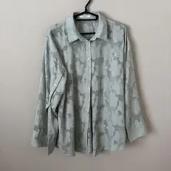 mily bilet ボタンスリーブ　グリーン　シアー　シャツ　ブラウン