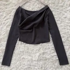 GRL　3wayドレープカシュクールトップス　F　チャコール　長袖◆A1678