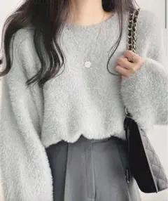 グレー クロップドセーター 長袖