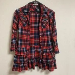 チェック柄フリル付きワンピース