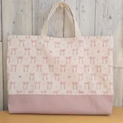 レッスンバッグ 入園入学準備 マチあり リボン＋ねこ ハンドメイド