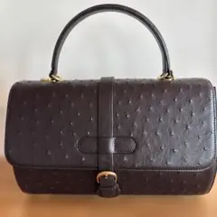 オーストリッチ　ハンドバッグ ダークブラウン