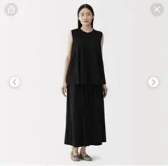 無印良品　洗いざらし強撚ギャザースカートＸＳ～Ｓ・黒　MUJIのサムネイル